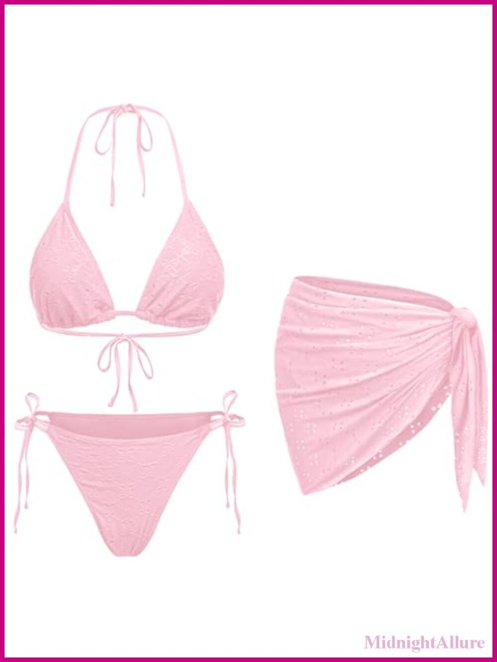 3 Piece Triangle Halter Bikini Set with Cover Up - Jacquard Knit